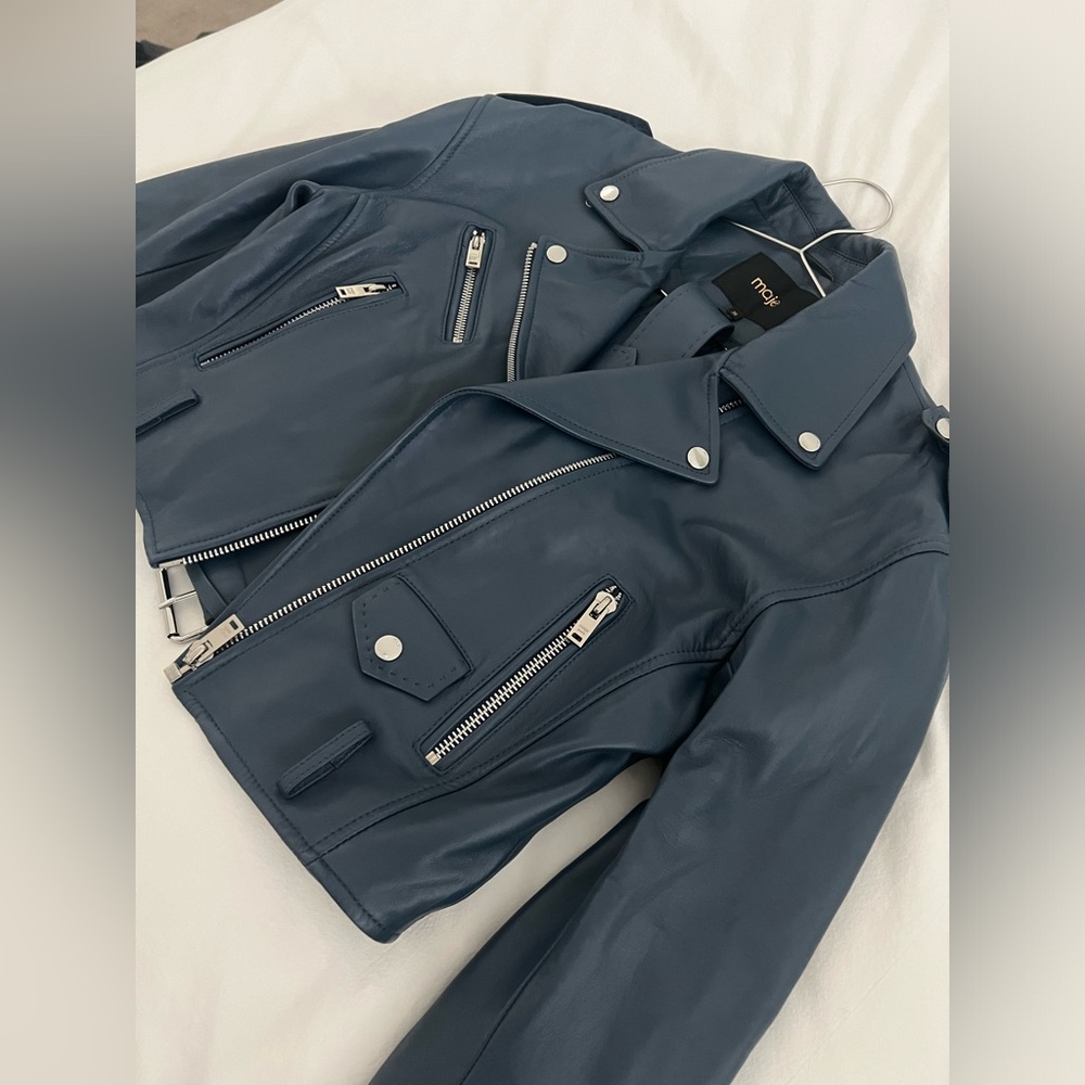 Maje Blue Leather Jacket